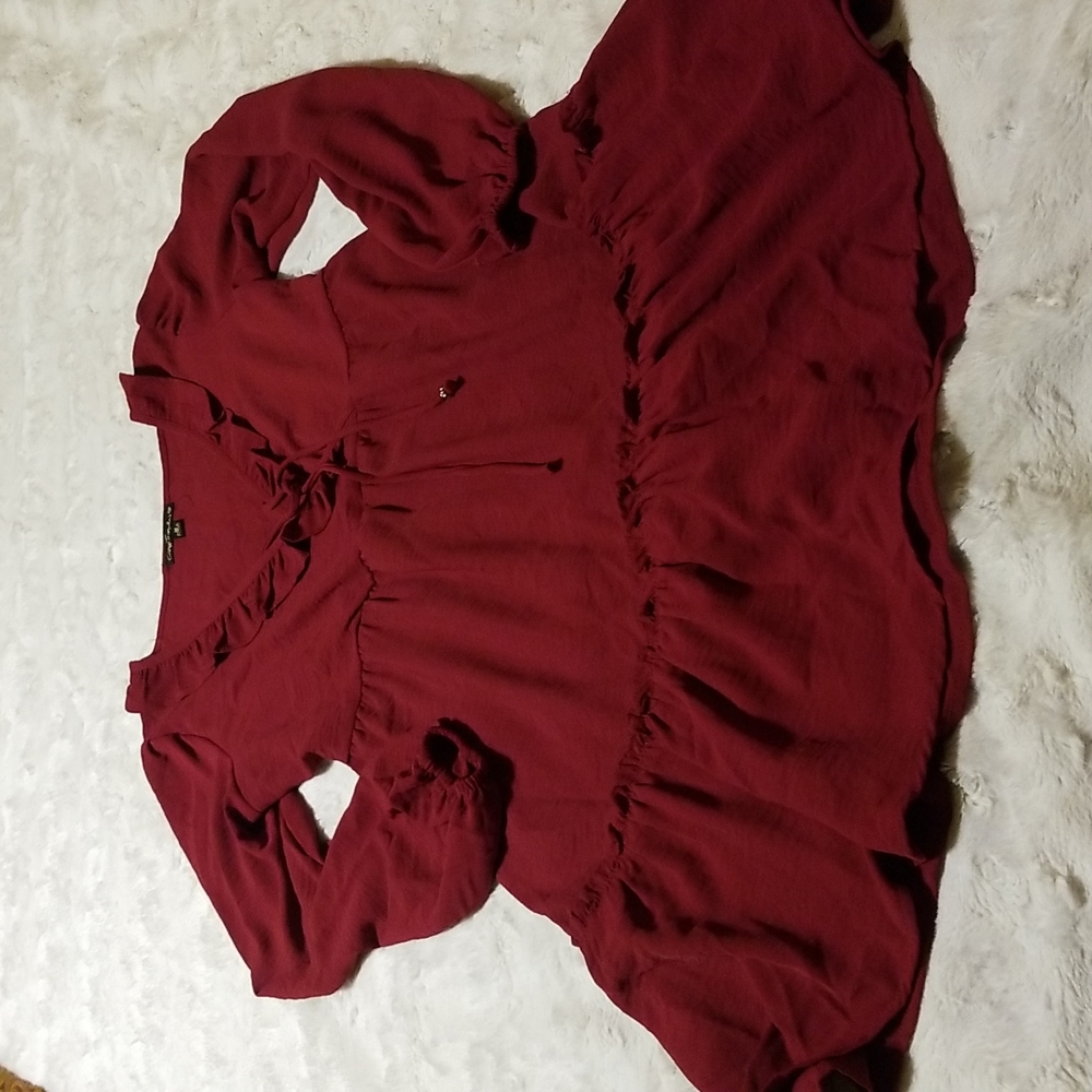 City Triangles Dress Womens Medium Burgundy Wine Ruffle Faux Wrap Y2